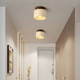Japanese Style Marble & Wood Flush Mount Ceiling Light – Warm Ambient E27 Fixture